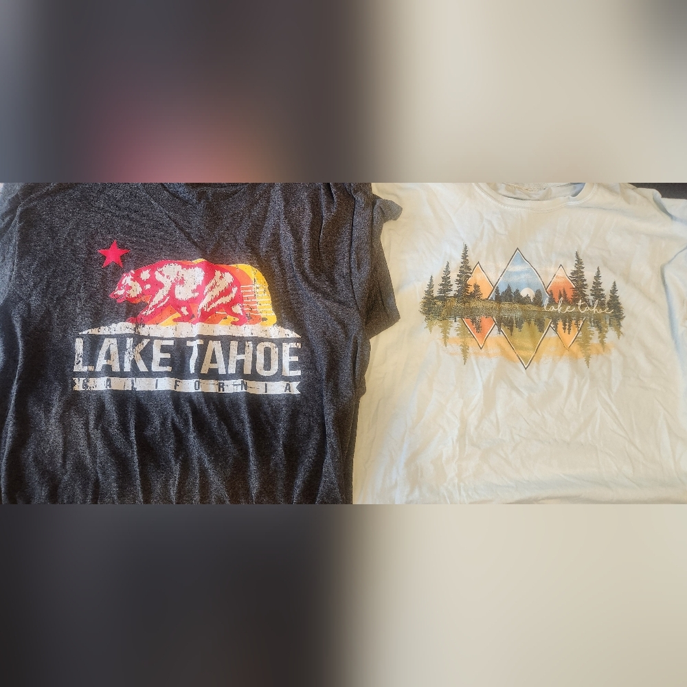 2 Pack, Lake Tahoe California Mens T-Shirts - Gray, L